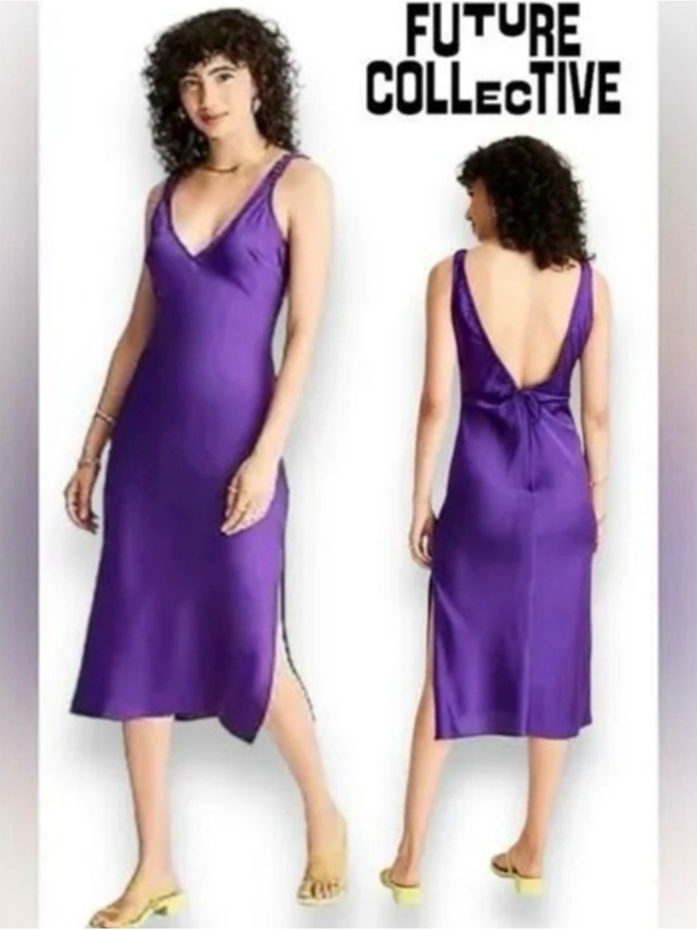 Future Collective Purple Satin Midi Dress